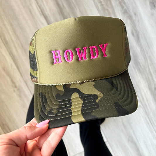 Camo Hot Pink Howdy Western Tan Trucker