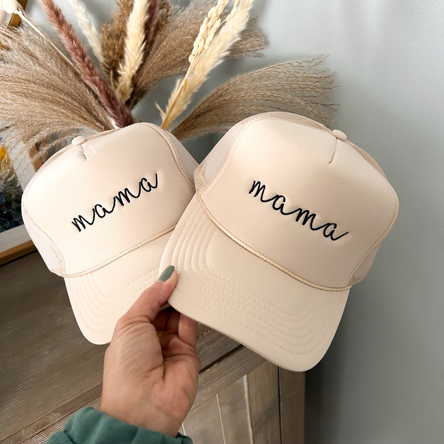 Cursive Mama Tan Trucker